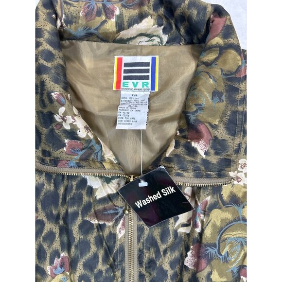 EVR Silk Bomber Jacket Pant Set Womens‎ XL Green Leopard Floral Vintage - Picture 4 of 16